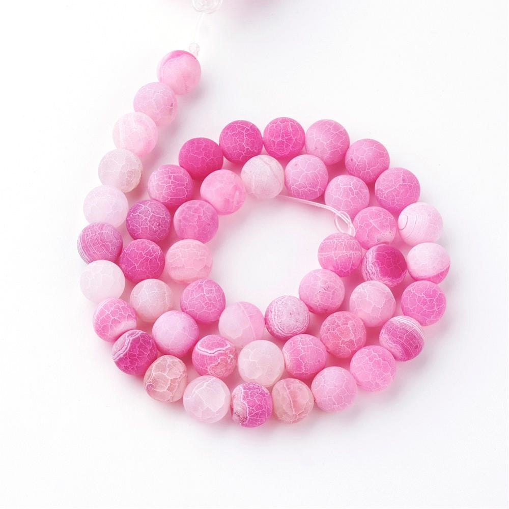 Fuchsia Cracked Agate Beads Plain Round 10mm Frosted Strand Of 38+