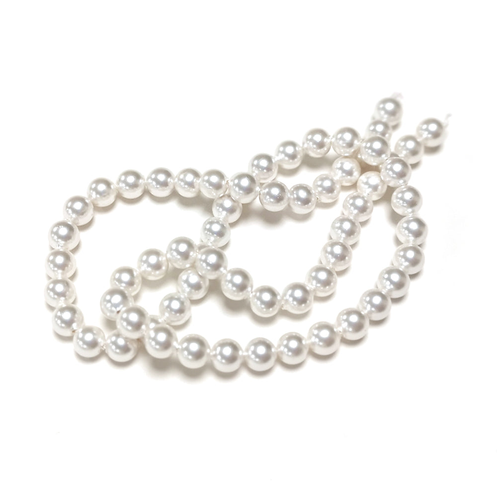 White Shell Pearl Beads Plain Round 6mm Strand Of 62+