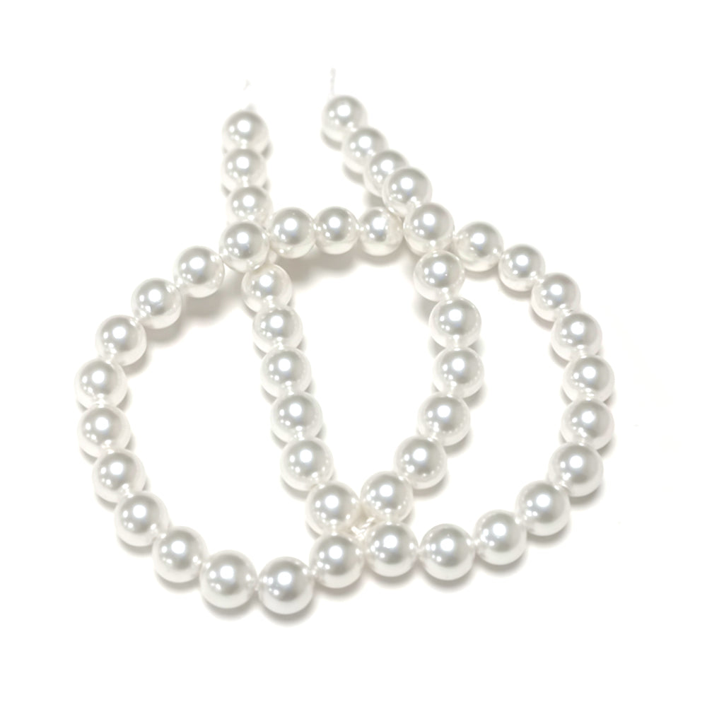 White Shell Pearl Beads Plain Round 8mm Strand Of 45+