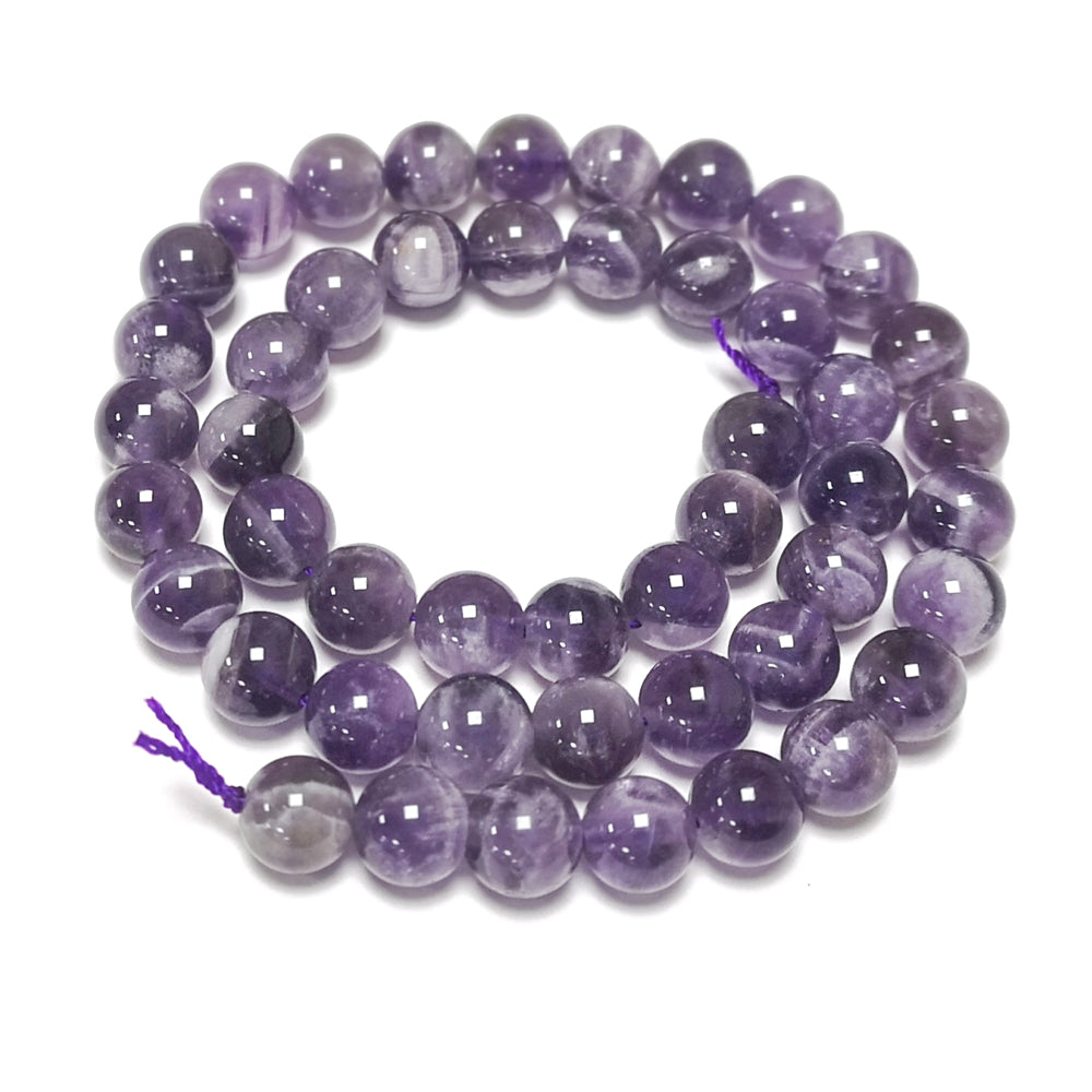 Purple Chevron Amethyst Beads Plain Round 8mm Strand Of 43+