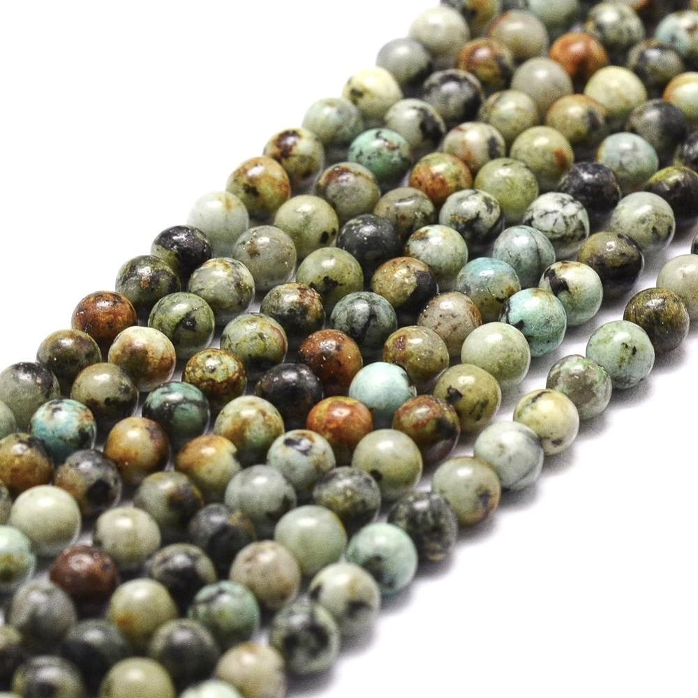 A strand of 60+ African Jasper beads, blue and green in colour, 6mm in size, round shaped