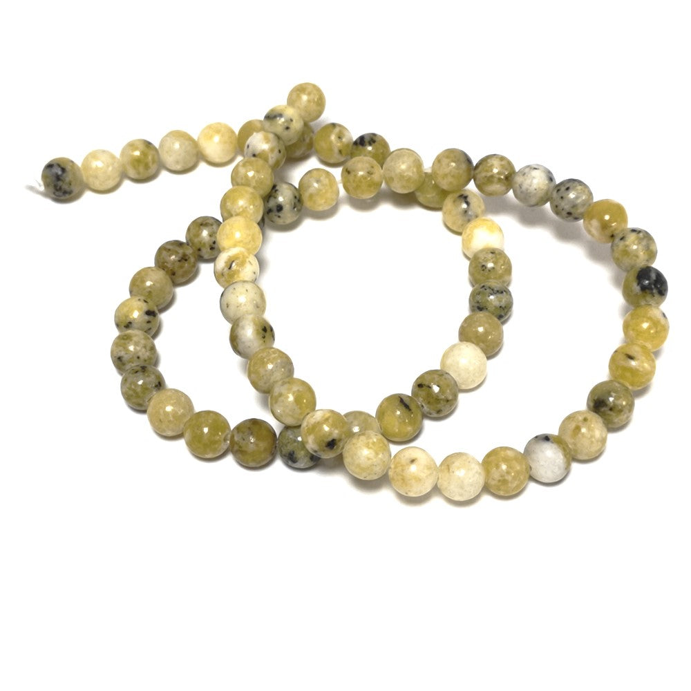 Yellow/Green Serpentine Beads Plain Round 6mm Strand Of 62+