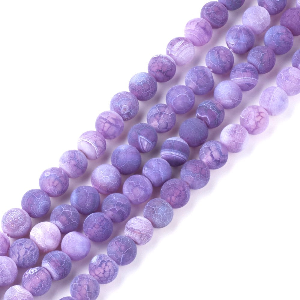 Purple Cracked Agate Beads Plain Round 6mm Frosted Strand Of 62+