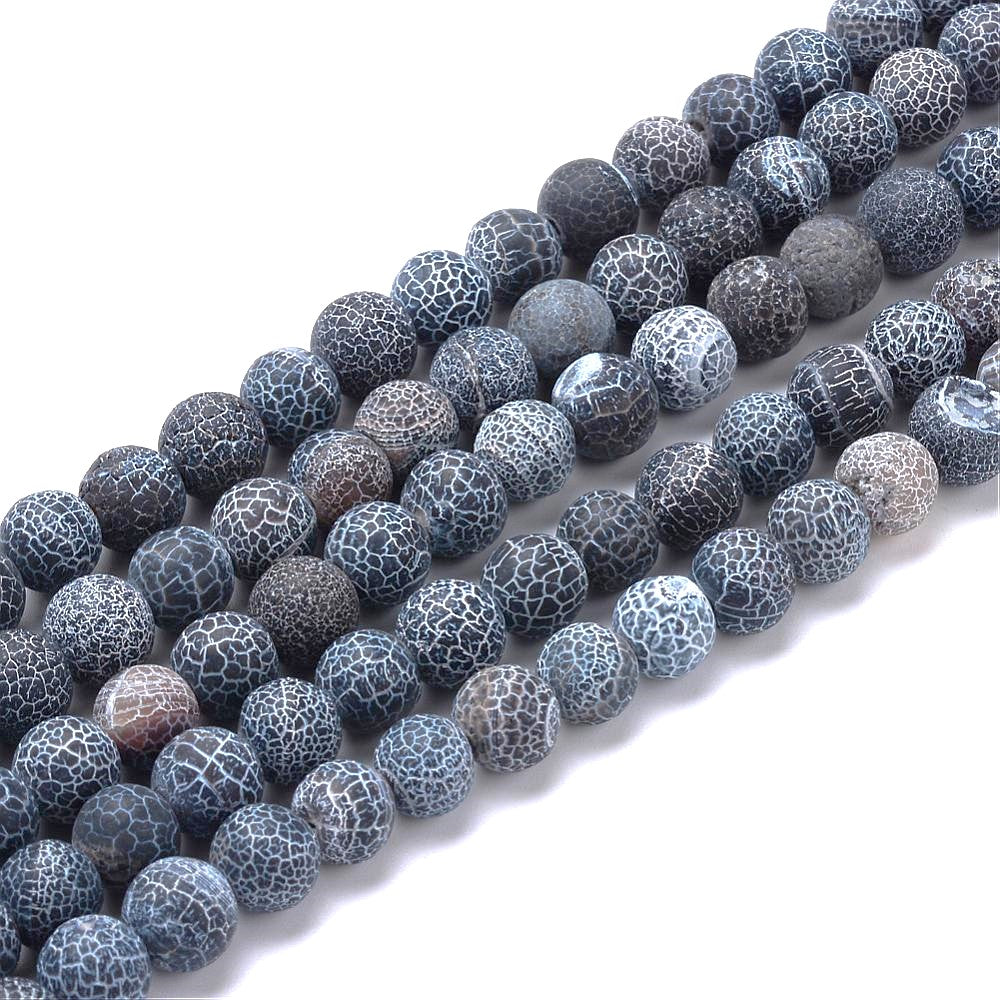 Grey Cracked Agate Beads Plain Round 6mm Frosted Strand Of 62+