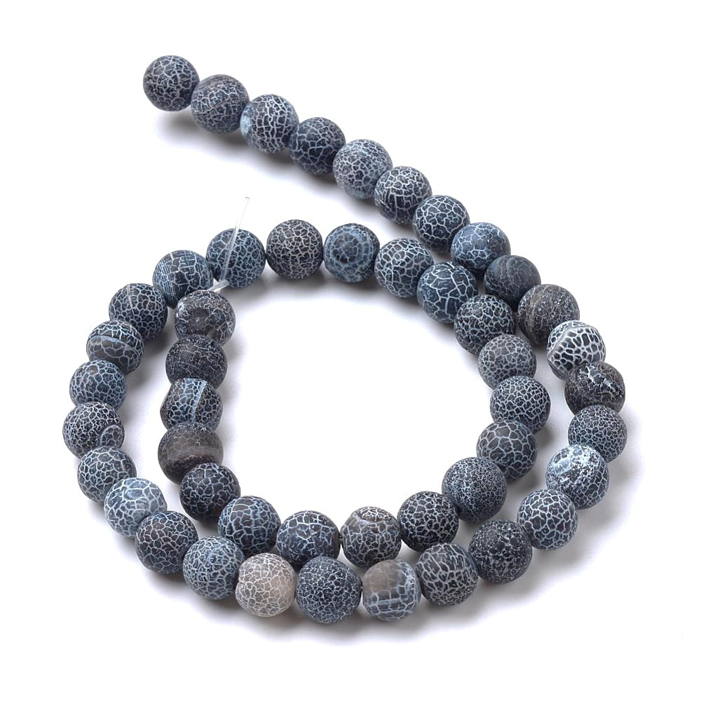 Grey Cracked Agate Beads Plain Round 8mm Frosted Strand Of 42+