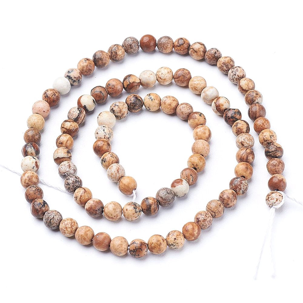 A strand of 80+ Picture Jasper beads, Pale Beige  in colour, 4mm in size, round shaped