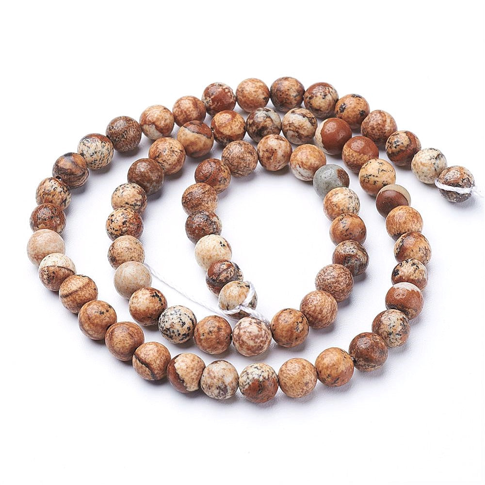 A strand of 60+ Picture Jasper beads, Pale Beige in colour, 6mm in size, round shaped