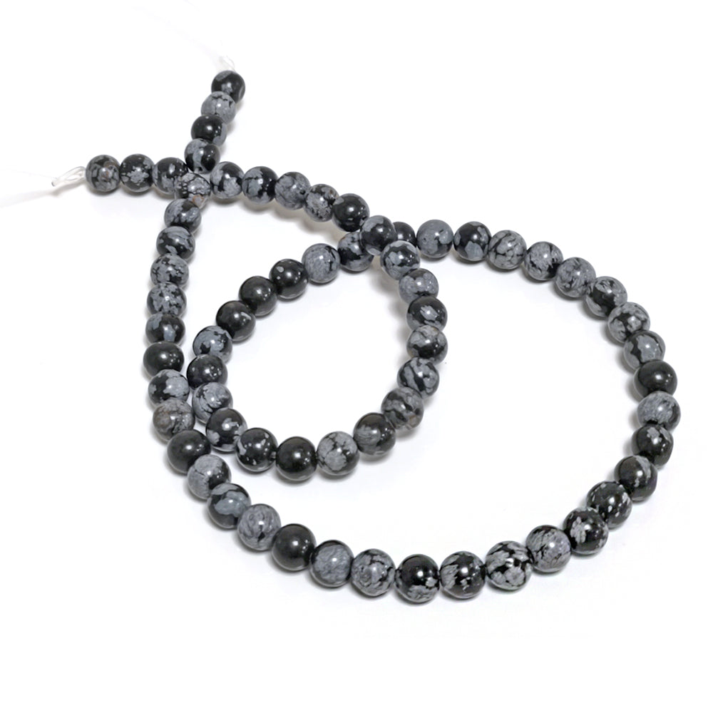 Black/Grey Snowflake Obsidian Beads Plain Round 6mm Strand Of 57+
