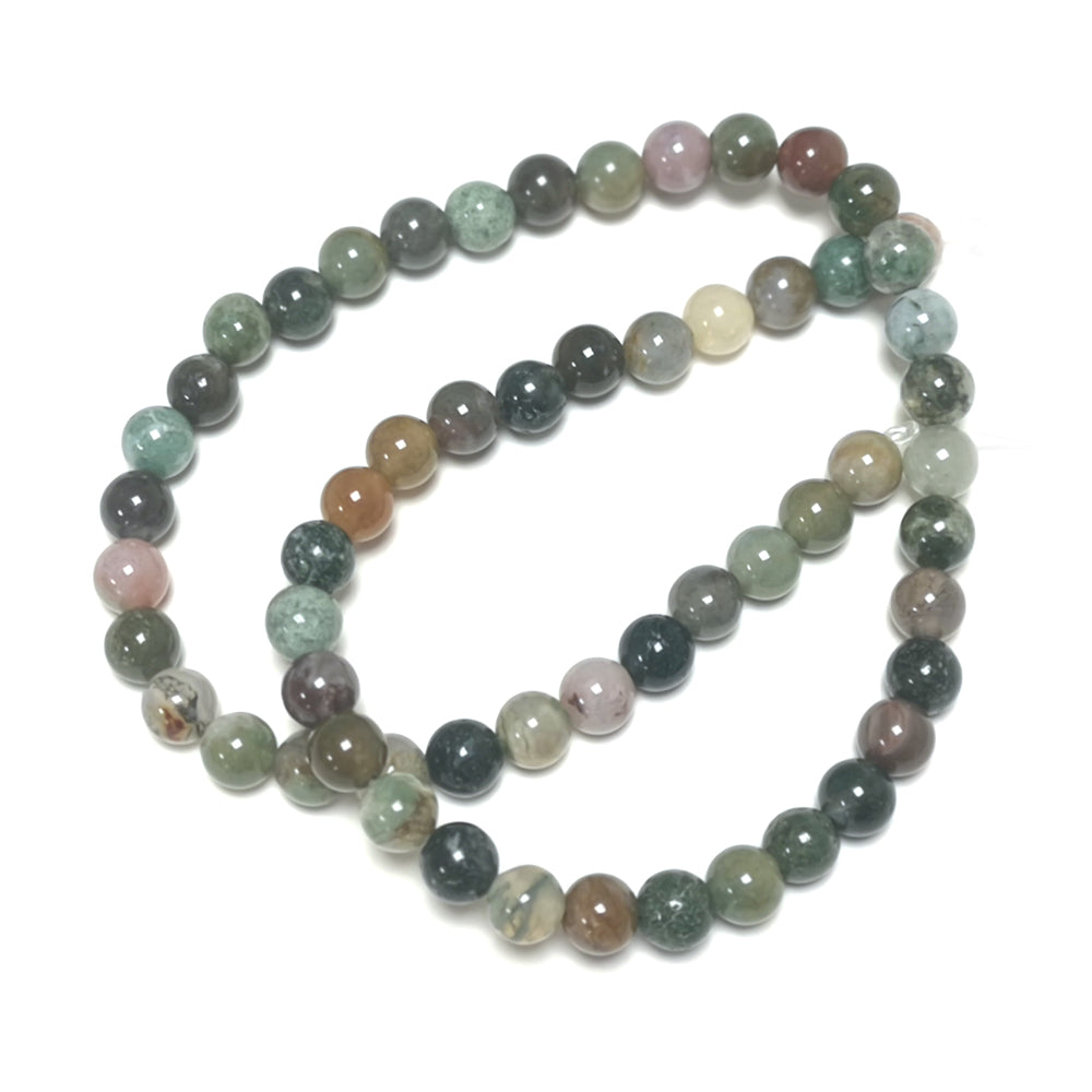 A strand of 57+ fancy jasper beads, multi-coloured, 6mm in size, round shaped