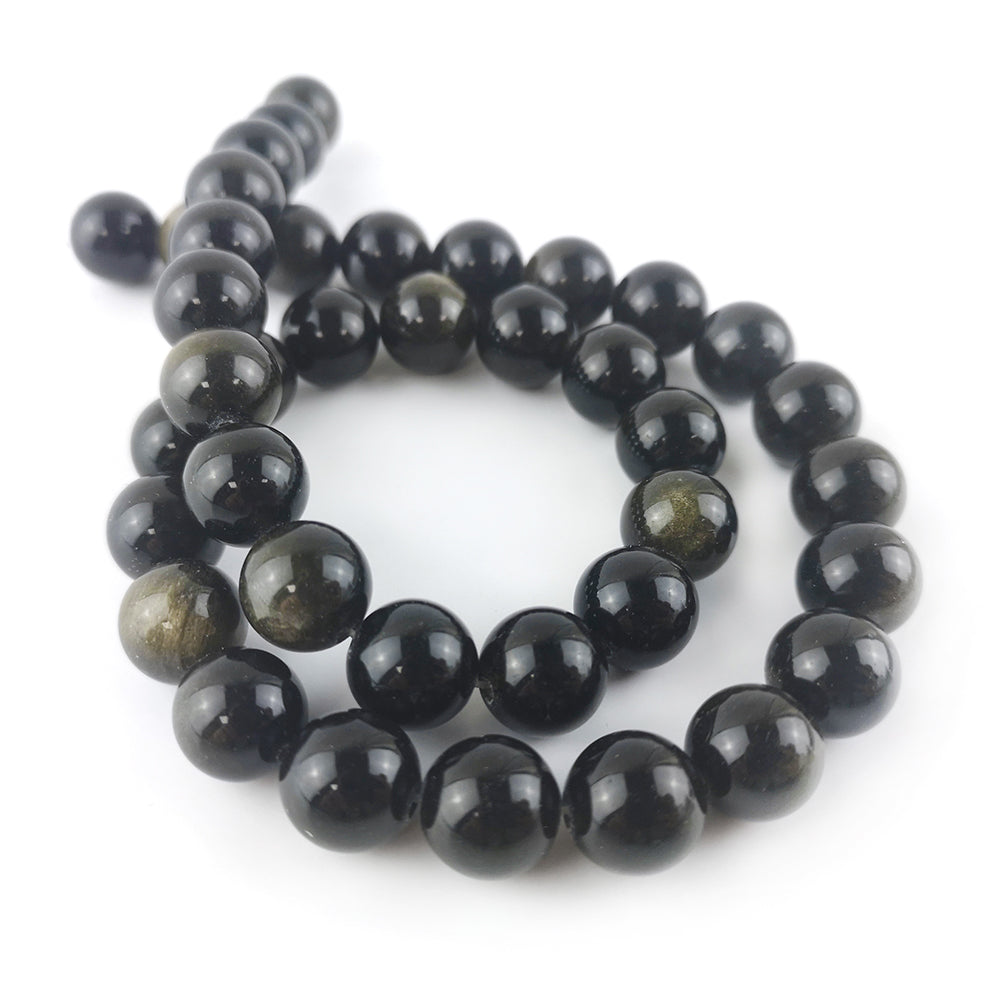 Black/Golden Rainbow Obsidian Beads Plain Round 10mm Strand Of 38+