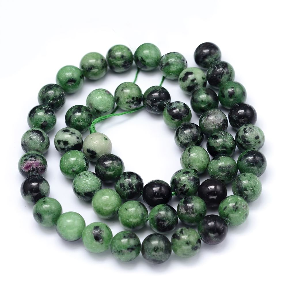 Green/Fuchsia Ruby In Zoisite Beads Plain Round 8mm Strand Of 45+