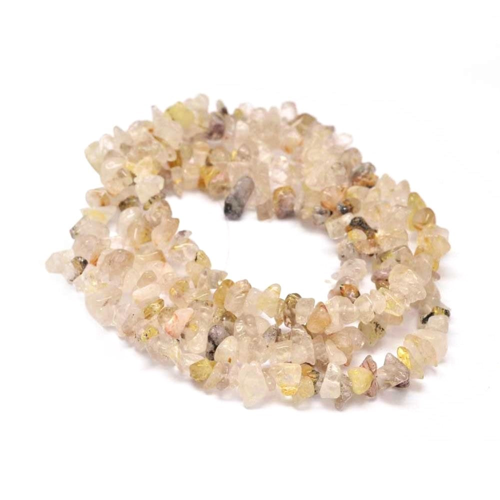 A strand of 240+ rutilated quartz beads, golden coloured, 5-8mm in size, chip shaped