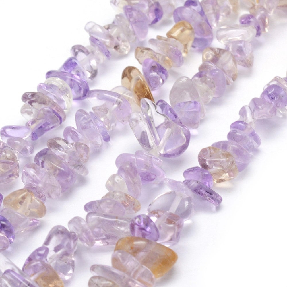 A strand of 240+ Ametrine beads, purple and golden colours, 5-8mm in size, chip shaped