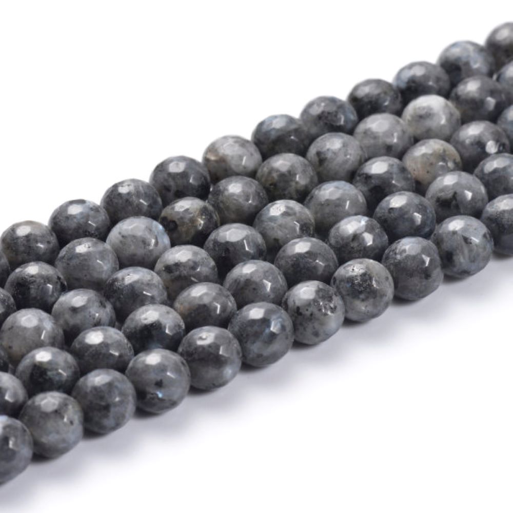 Black/Grey Larvikite Beads Faceted Round 6mm Strand Of 58+
