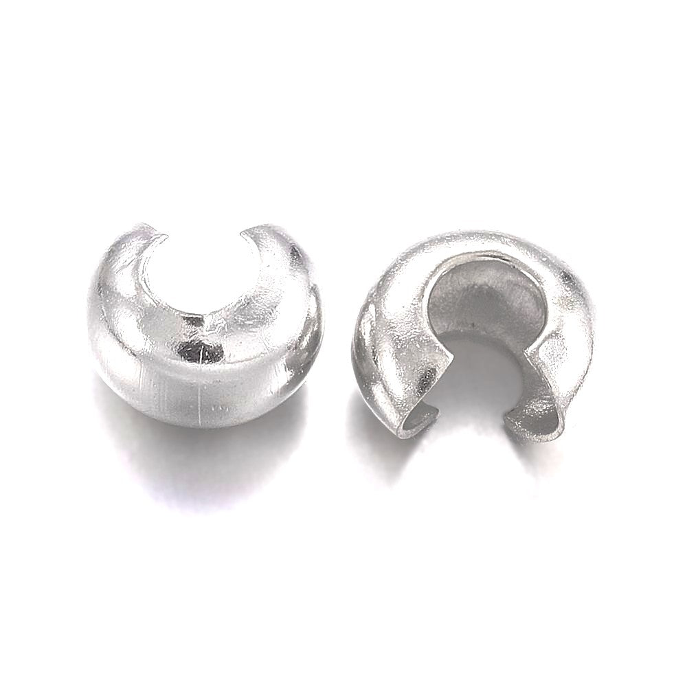 Brass Crimp Covers Silver Round 4mm Pack Of 100+