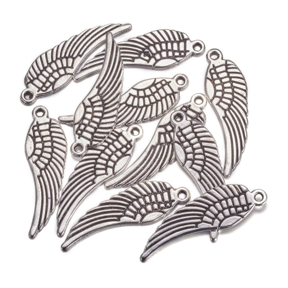 Metal Alloy Angel Wings Pendants Antique Silver 9x30mm Pack Of 30