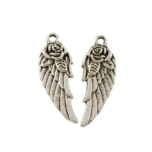 Metal Alloy Angel Wings Pendants Antique Silver 11x30mm Pack Of 30