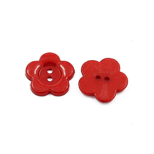 Acrylic Buttons Red Flower 16mm 2-Hole Pack Of 50+