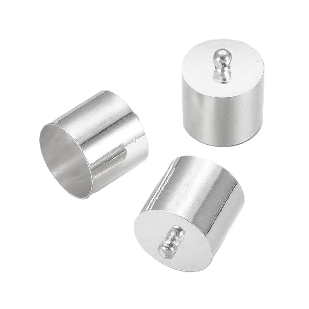 Brass End Caps Silver Tone Barrel 8x12mm Pack Of 20