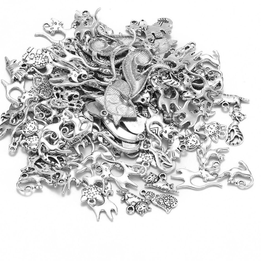 Metal Alloy Cat Charms Antique Silver 5-40mm Pack Of 30g