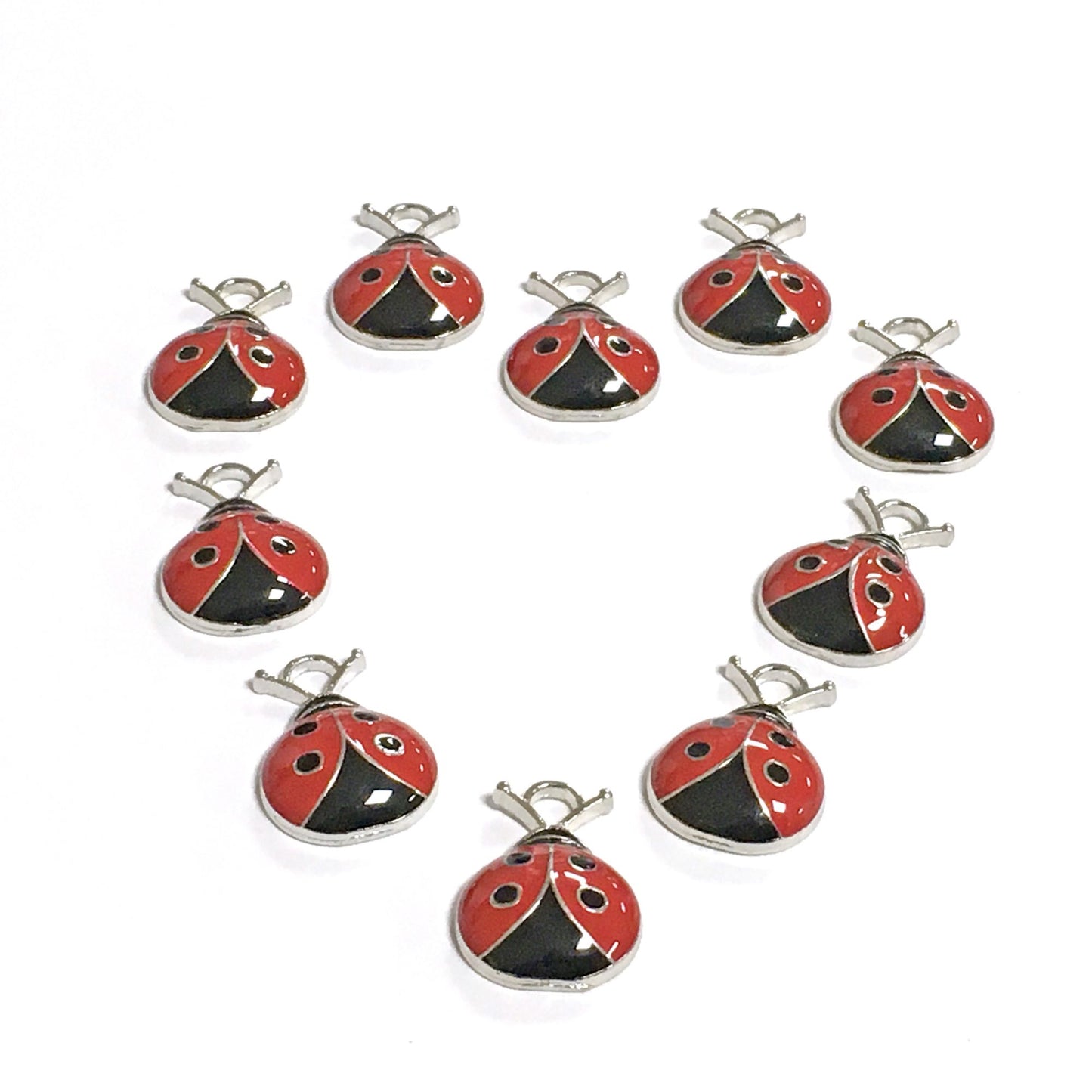 Enamel & Alloy Ladybug Charms Red/Black 18mm Pack Of 10