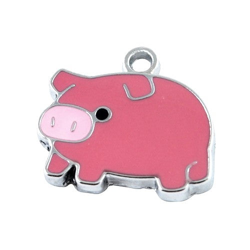 Enamel & Alloy Pig Charms Pink 22mm Pack Of 5