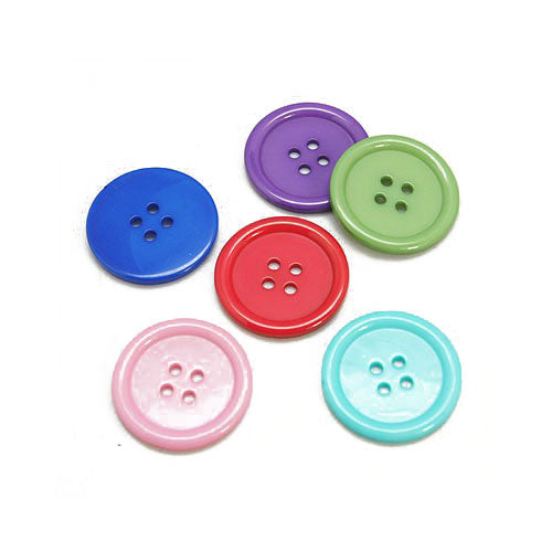Resin Buttons Mixed-Colour Round 20mm 4-Hole Pack Of 20