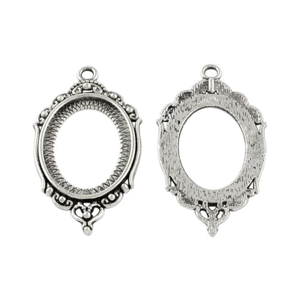 Metal Alloy Cabochon Settings Antique Silver Oval 23.5x42.5mm Pack Of 10