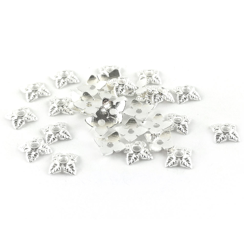 Metal Alloy Bead Caps Silver Tone Flower 6mm Pack Of 30