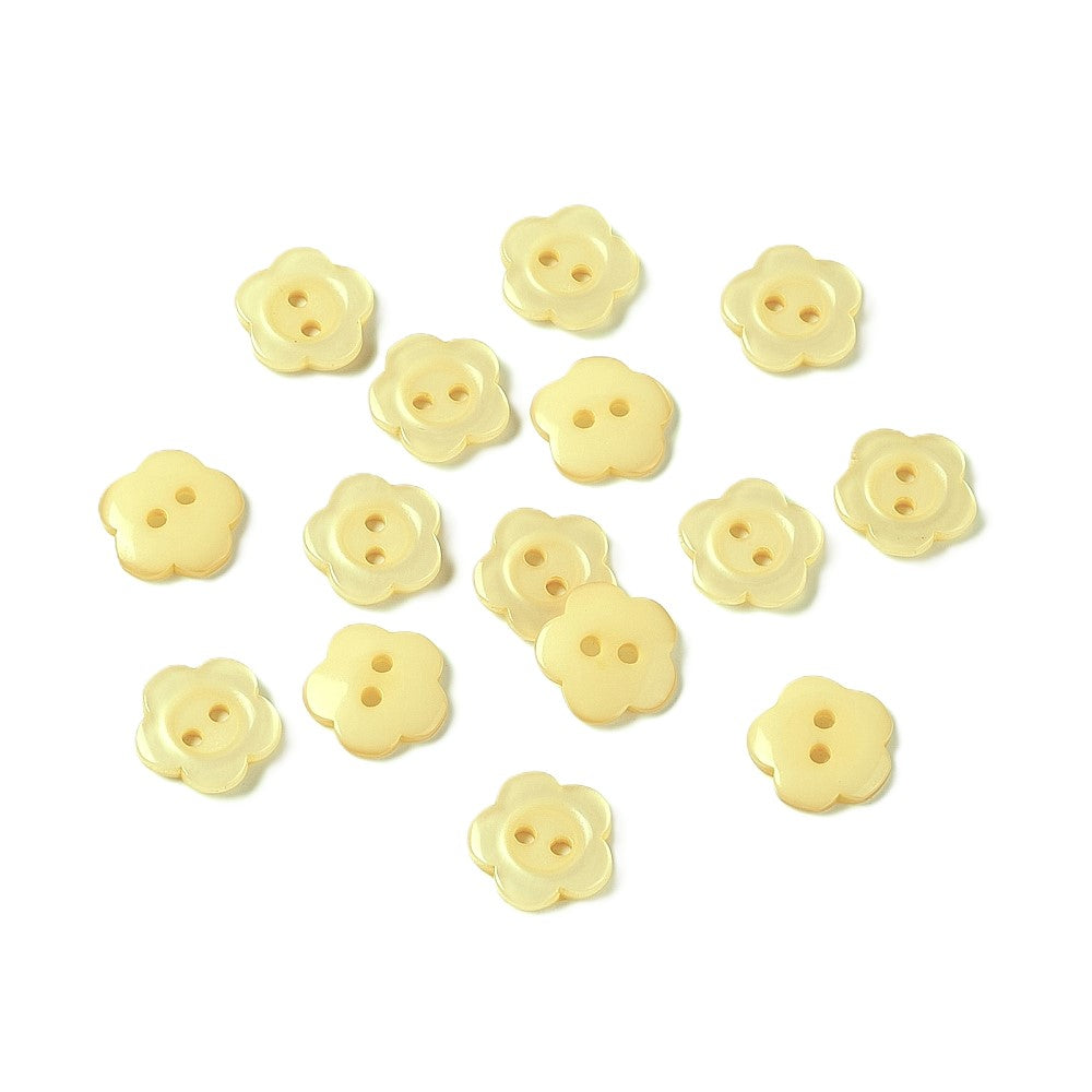 Resin Buttons Yellow Flower 15mm 2-Hole Pack Of 20