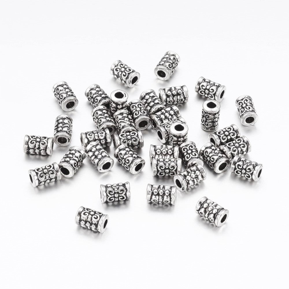 Antique Silver Metal Alloy Beads Tube Spacer 5x7mm Pack Of 30