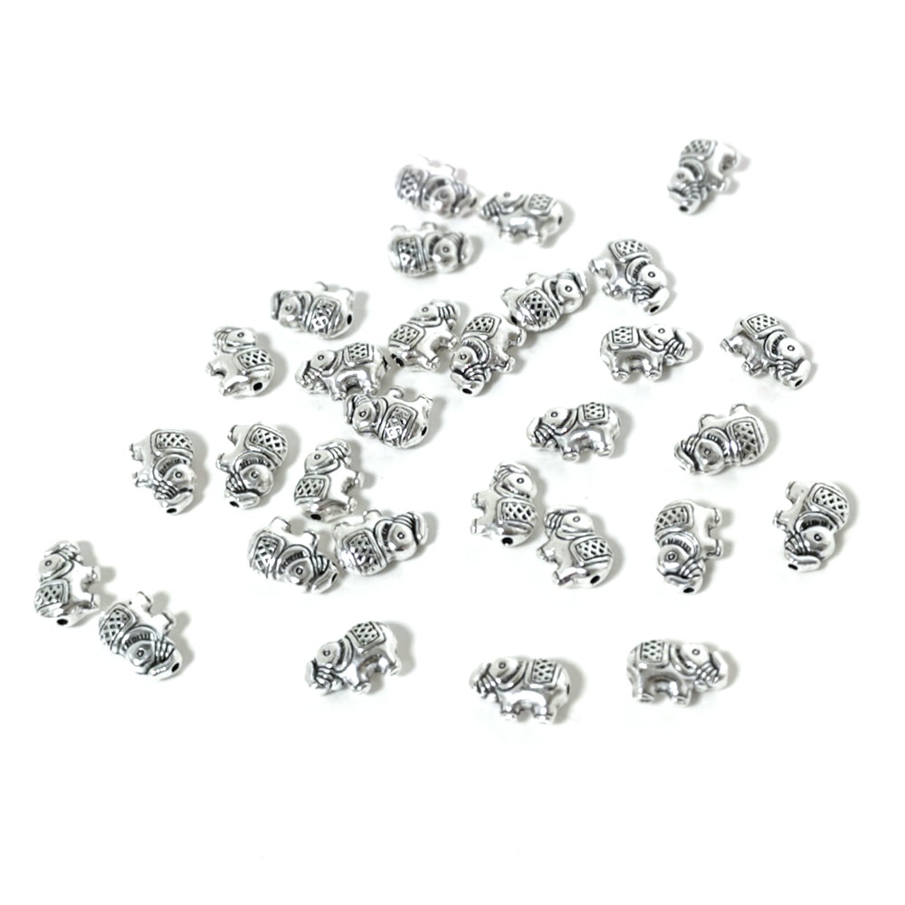 Antique Silver Metal Alloy Beads Elephant 12x8.5mm Pack Of 30