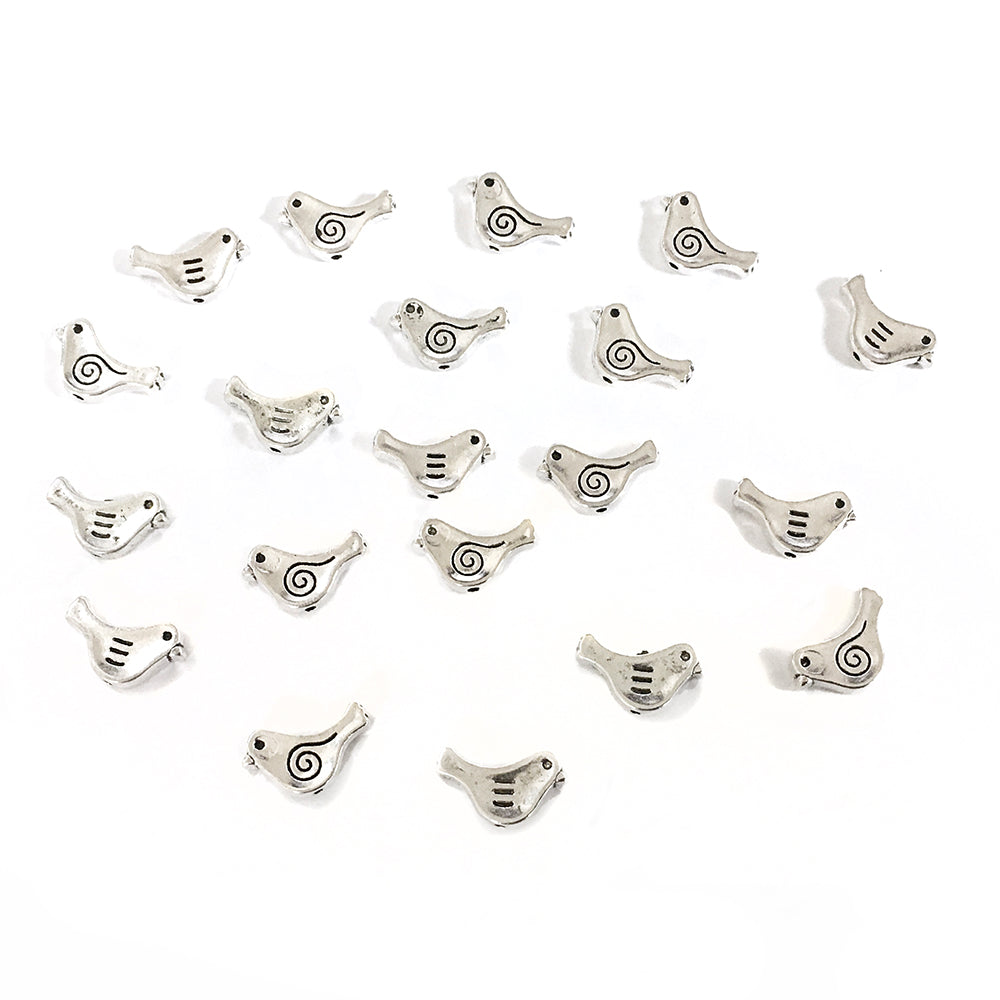 Antique Silver Metal Alloy Beads Bird 9x15mm Pack Of 20