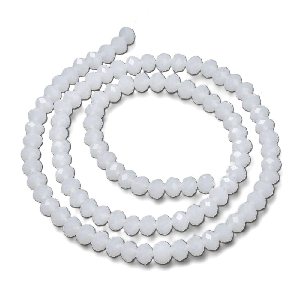 White Czech Crystal Beads Faceted Rondelle 6x8mm Opaque Strand Of 65+