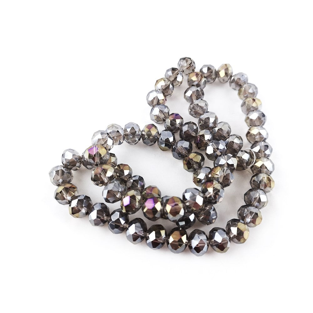 Grey Czech Crystal Beads Faceted Rondelle 6x8mm AB Strand Of 65+