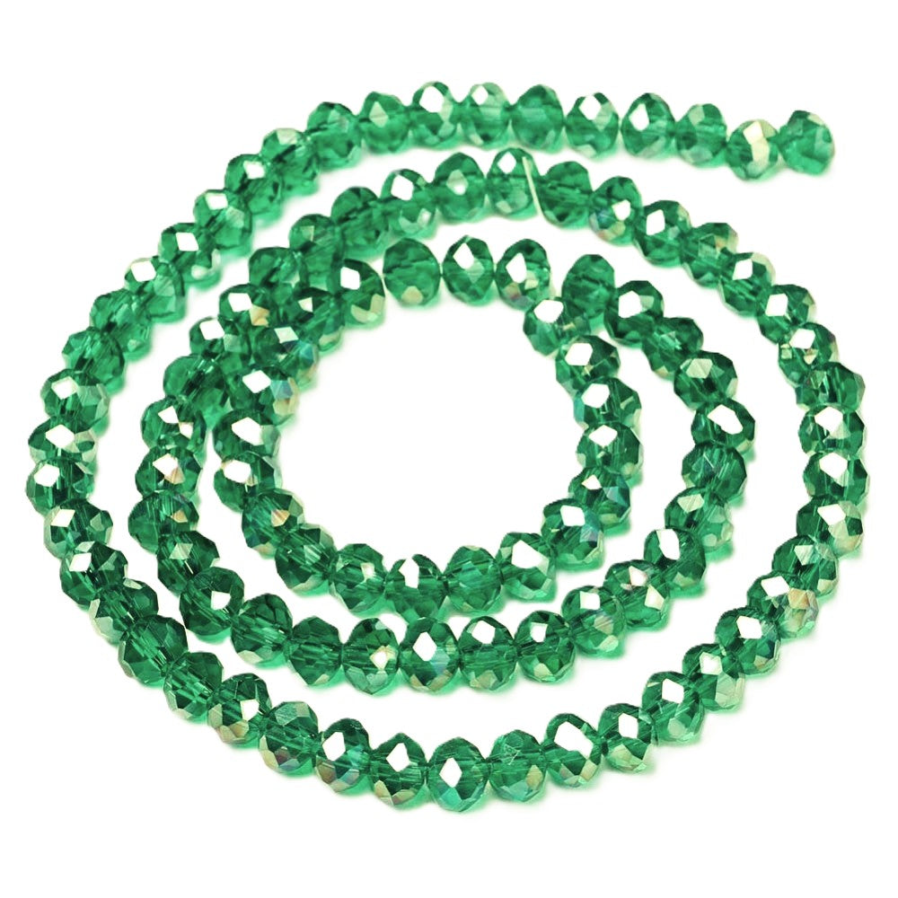 Dark Green Czech Crystal Beads Faceted Rondelle 6x8mm AB Strand Of 65+