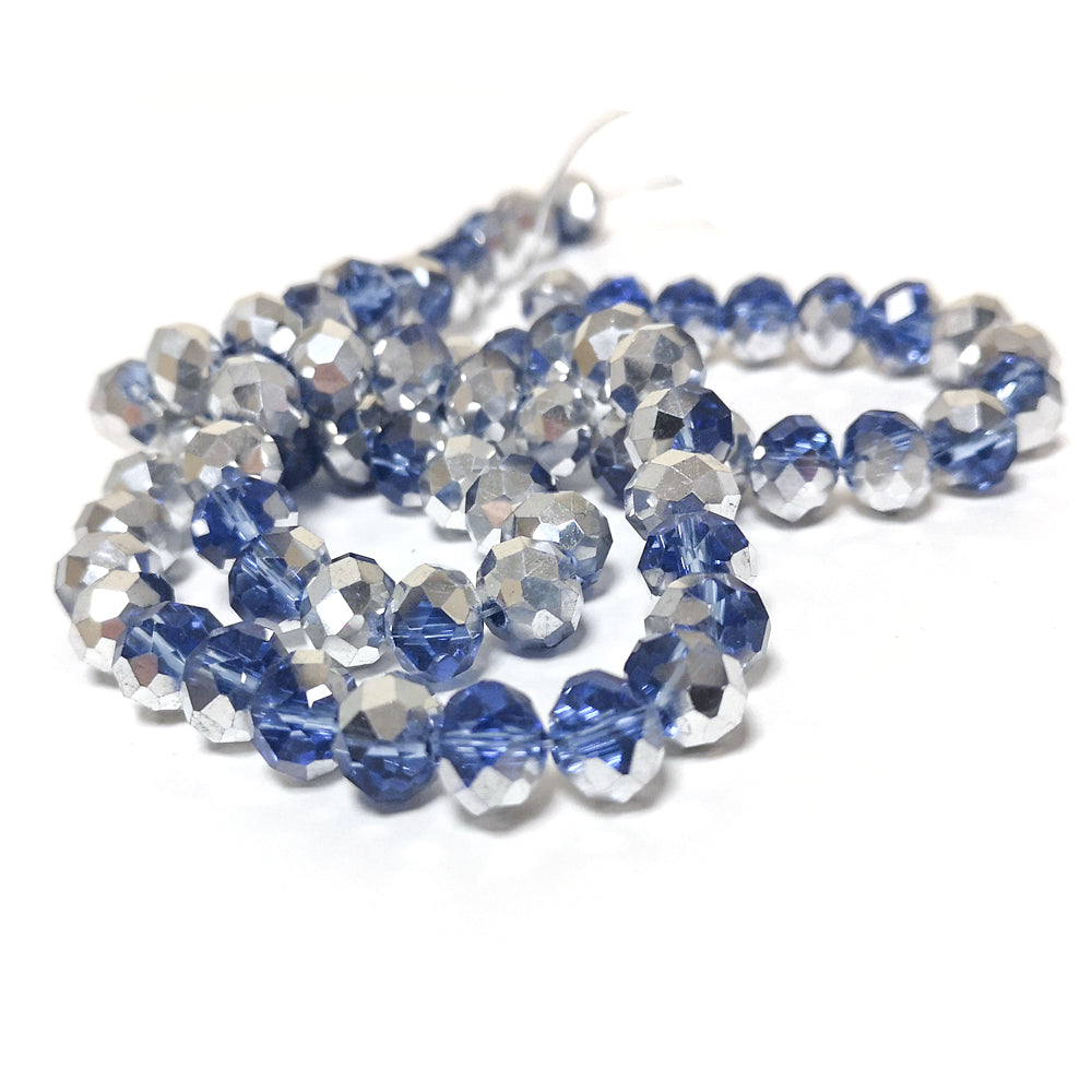 Blue/Silver Czech Crystal Beads Faceted Rondelle 6x8mm Strand Of 65+