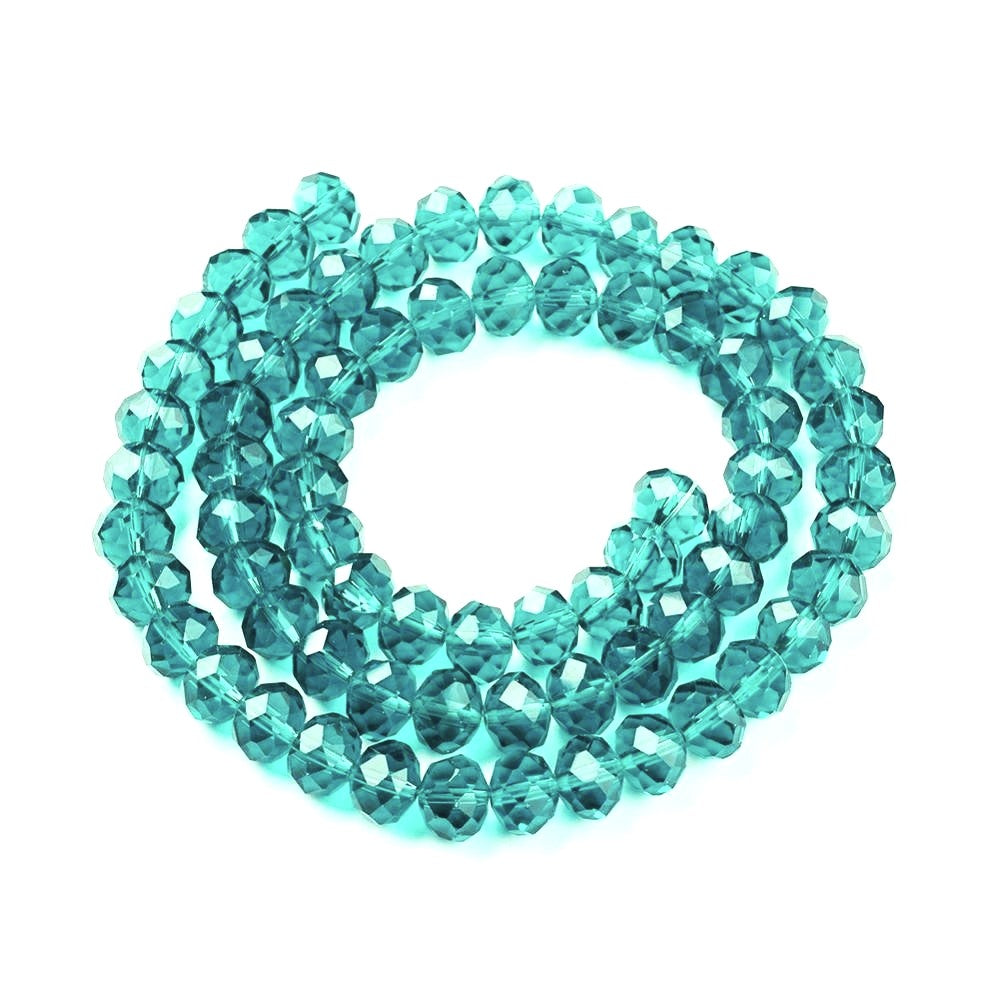 Teal Czech Crystal Beads Faceted Rondelle 8x10mm Strand Of 65+