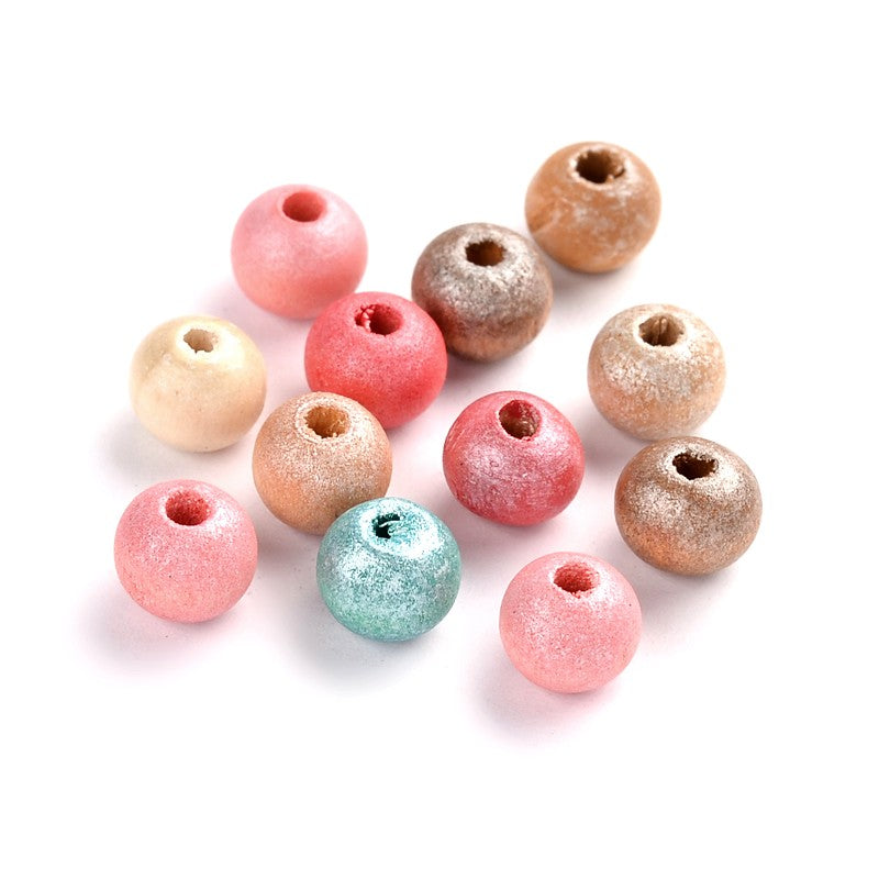 Mixed-Colour Wood Beads Plain Round 8mm Pack Of 150+