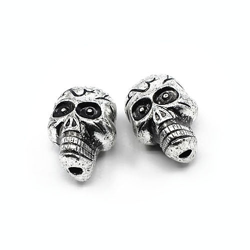 Antique Silver Acrylic Beads Skull 17x23mm Pack Of 10