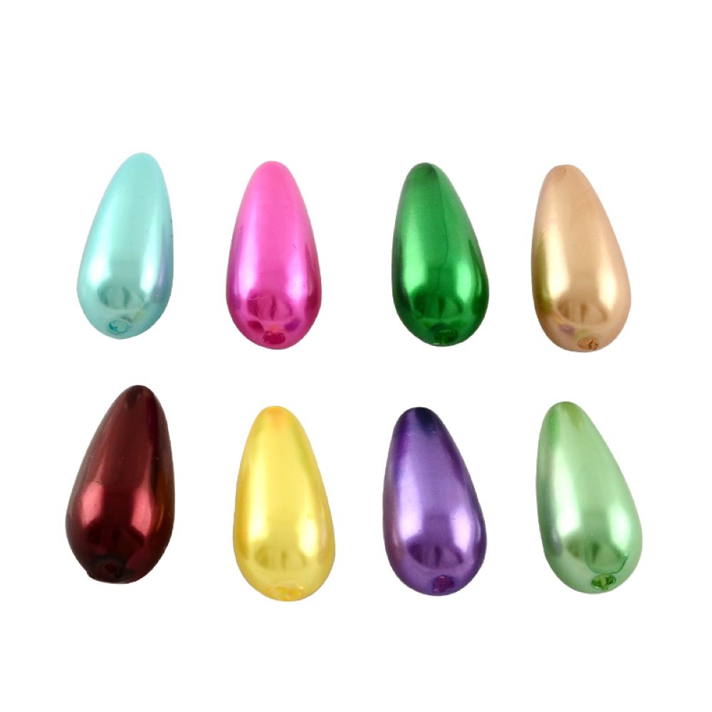Mixed-Colour Acrylic Beads Plain Round Drop 7.5x17mm Pack Of 40+
