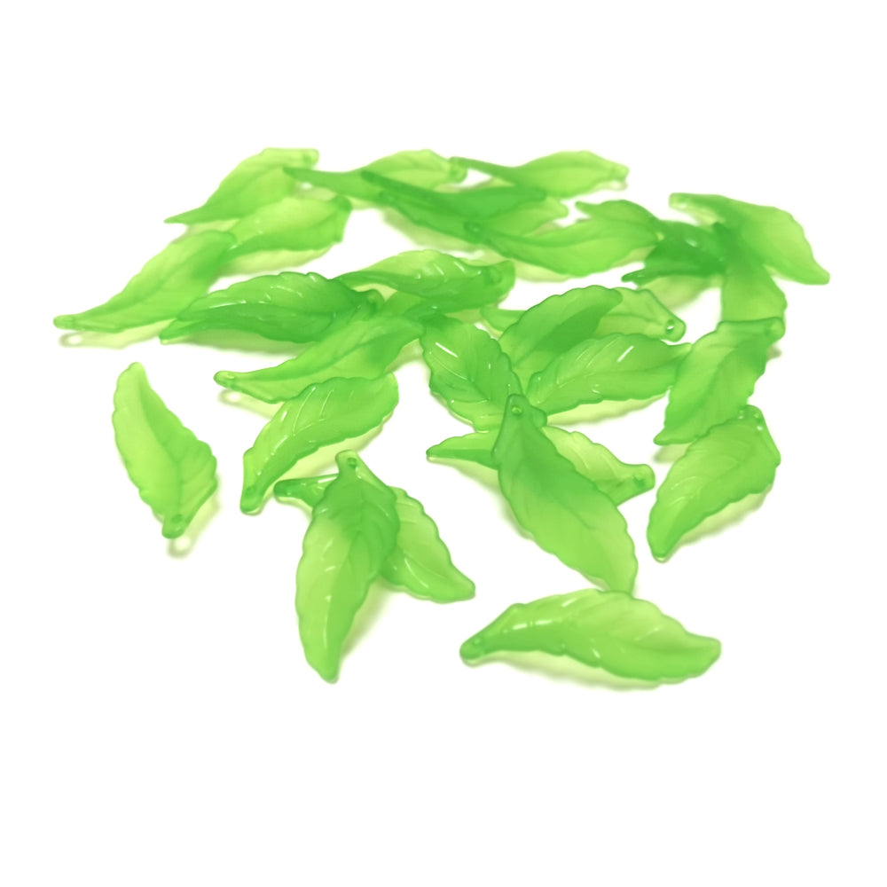 Green Lucite Beads Leaf 14x38mm Pack Of 30