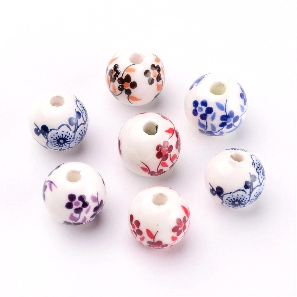 White/Mixed Porcelain Beads Plain Round 12mm Pack Of 10