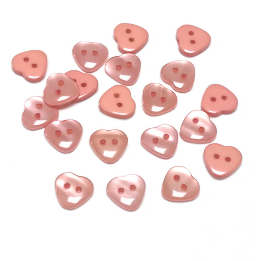 Resin Buttons Dusty Pink Heart 15mm x 14mm 2-Hole Pack Of 20