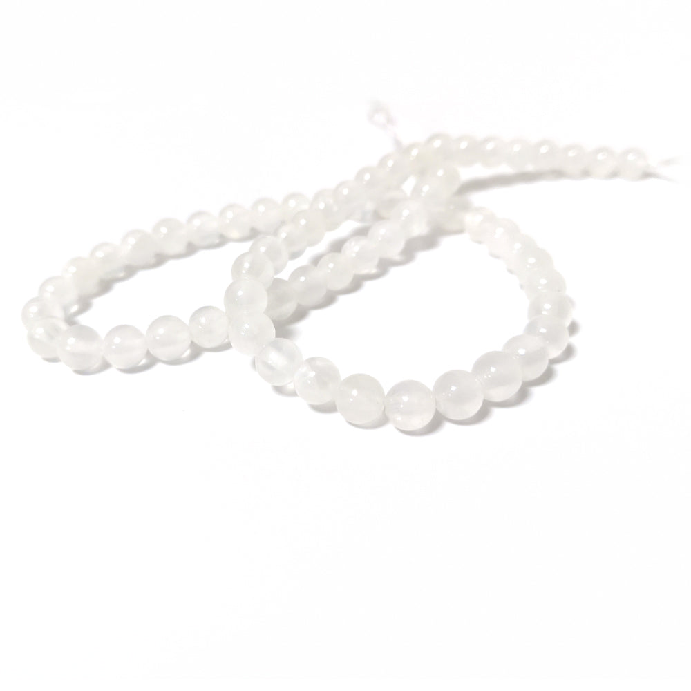 White/Clear Selenite Beads Plain Round 6mm Strand Of 60+
