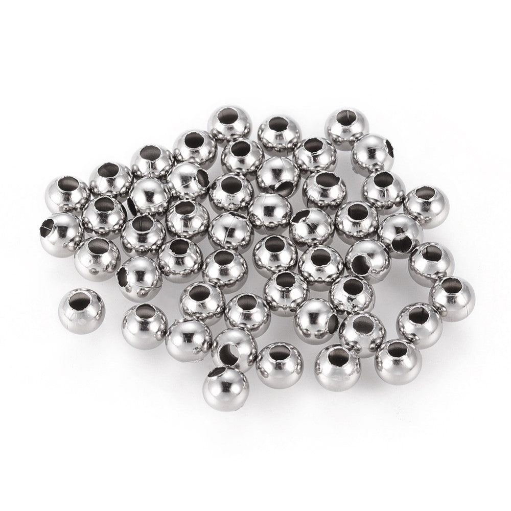 Silver 304 Stainless Steel Beads Round Spacer 5mm Pack Of 30