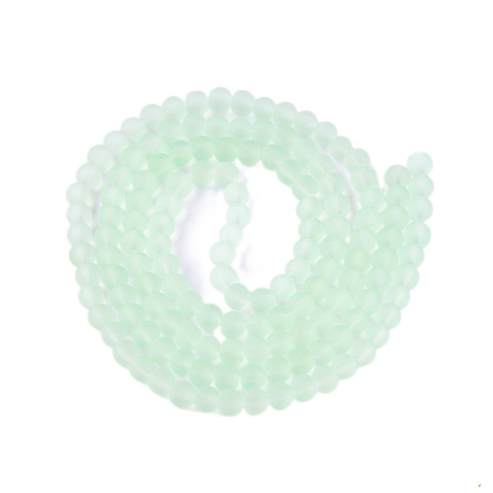 Pale Green Glass Beads Plain Round 8mm Frosted Strand Of 100+
