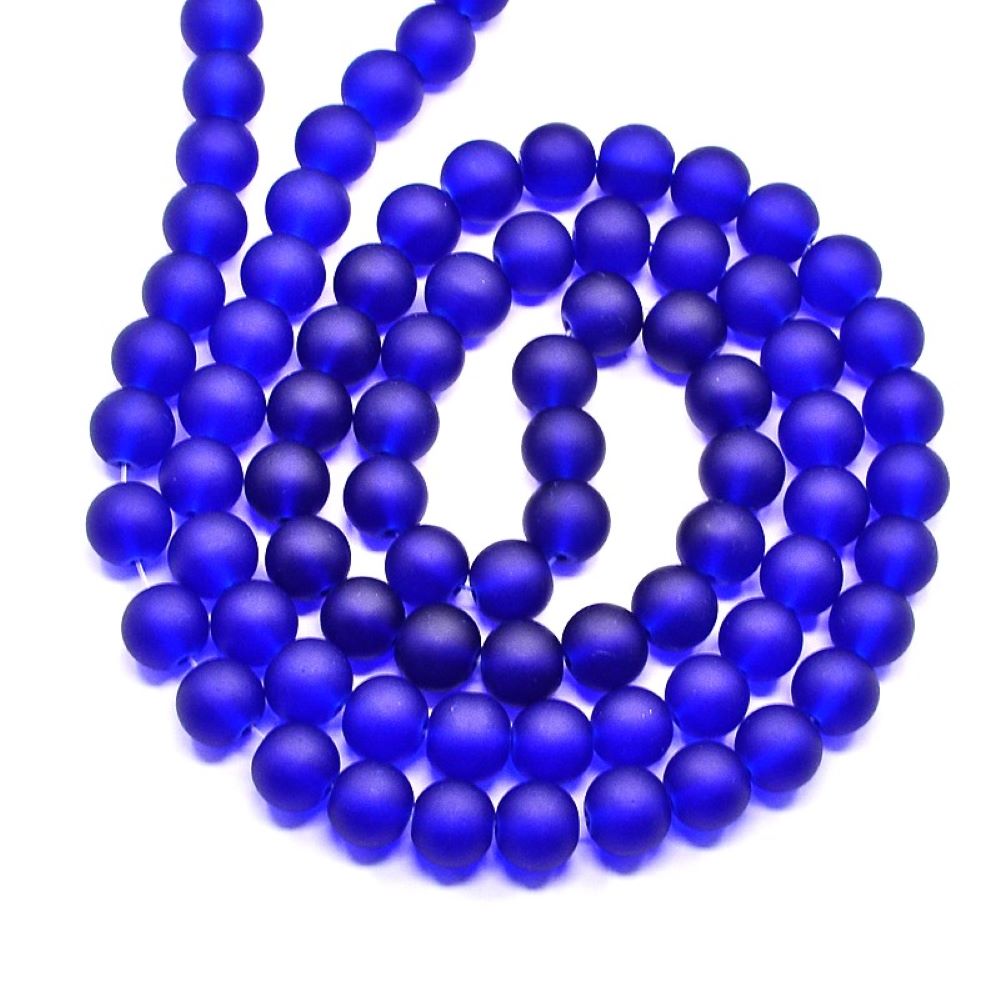 Blue Glass Beads Plain Round 4mm Frosted Strand Of 195+