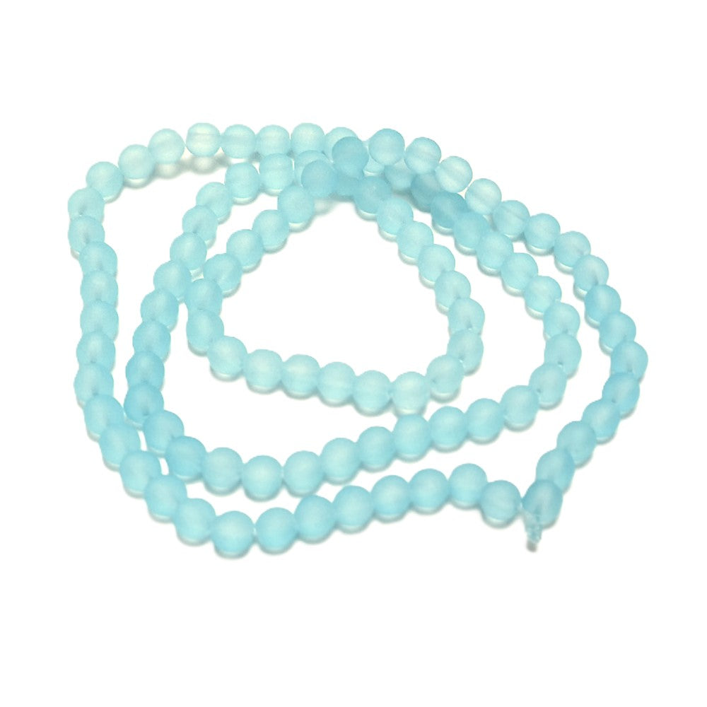 Pale Blue/Cyan Glass Beads Plain Round 8mm Frosted Strand Of 100+