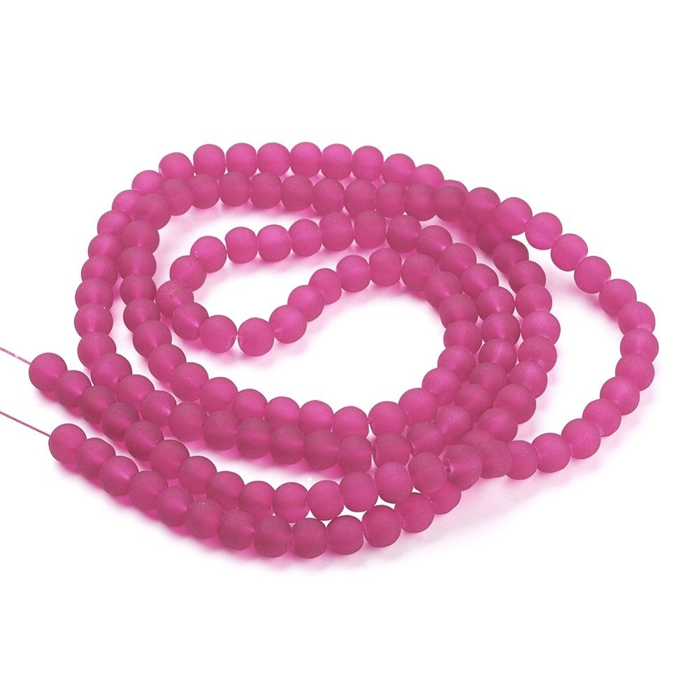 Fuchsia/Pink Glass Beads Plain Round 8mm Frosted Strand Of 100+